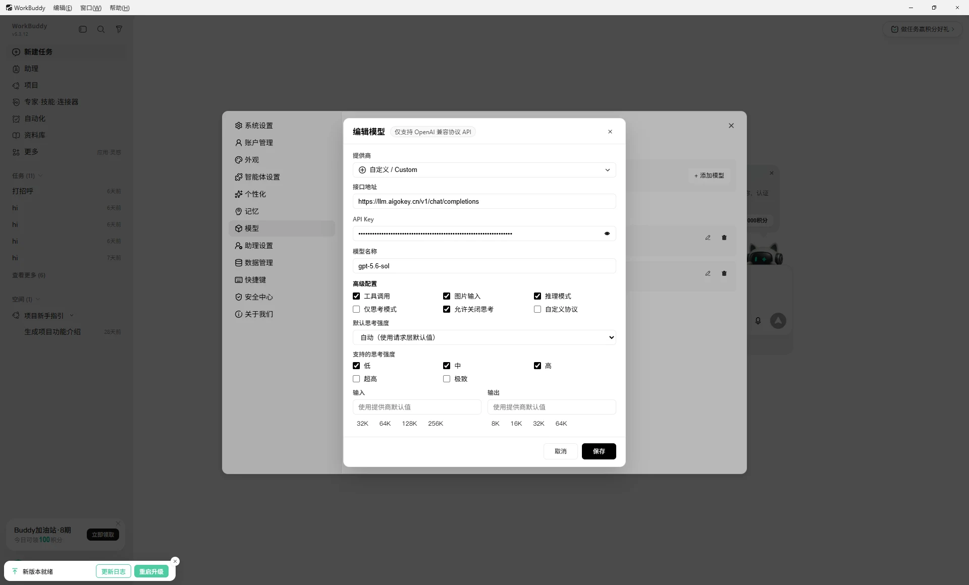 填写 AIGOKEY 接口、API Key 和模型名称